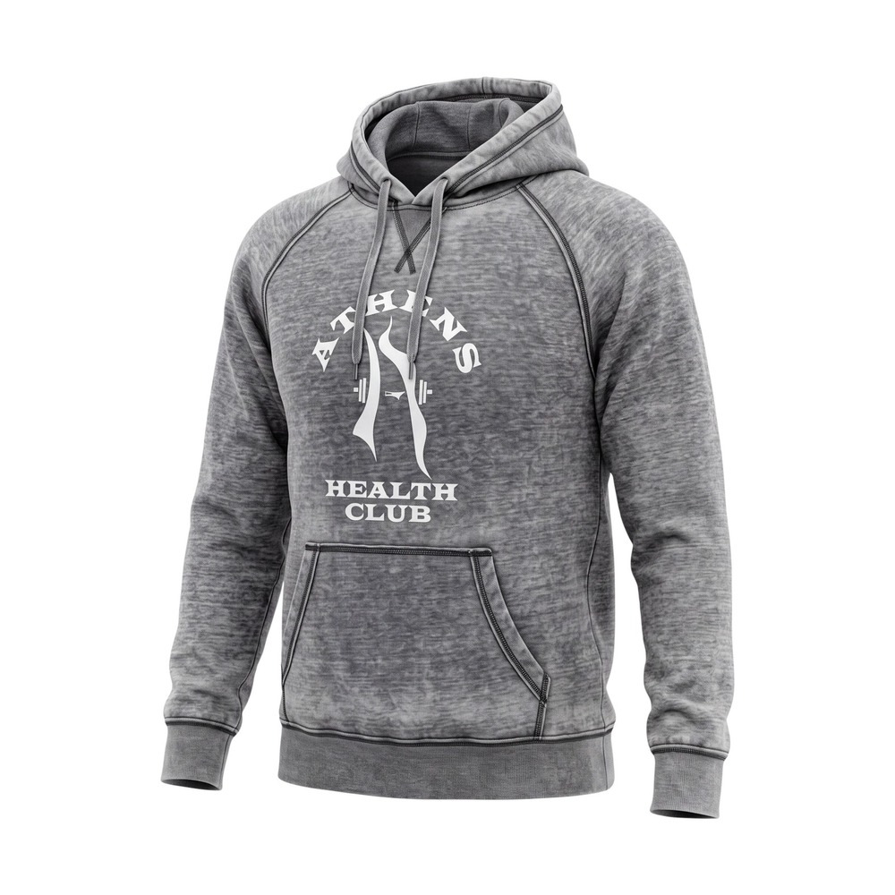 J.‎ America Hoodie Mens XL Grey Excellent Athens Health Club Acid Wash Raglan